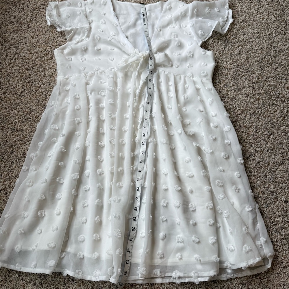 Women’s White Pom Tie Babydoll Large Peasant Dress Bride - Picture 5 of 6